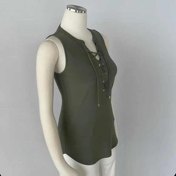 NWT WHBM Olive lace up matte Jersey top X Small - Picture 8 of 14